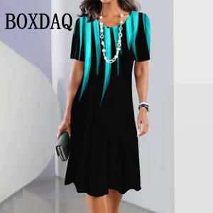 플러스 사이즈 여성 드레스 여름 패션 그라데이션 프린트 드레스 캐주얼 스트릿 반팔 O넥 루즈핏 A라인 드레스 큰 사이즈 9XL