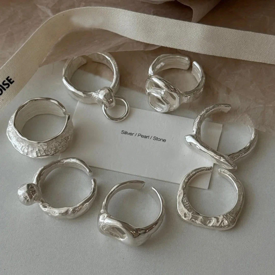 PANJBJ 여성을위한 925 스털링 실버 프로스팅 기하학 반지 와이드 질감 다목적 수제 기능 보석 선물 Dropshipping