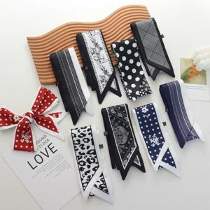 롱 레오파드 프린트 실크 스카프 핸들 랩핑 핸드백 타이 동화 스타일 봄 가을 고급 롱 폴리에스터 섬유 여성 패션 액세서리