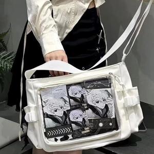 2025 Y2K 일본 하라주쿠 스쿨백 십대 소녀 한국 투명 이타백 트렌디 크로스백 DIY 배지 디스플레이 백