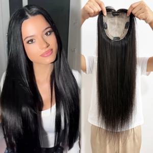 12x13cm 실크 스킨 베이스 토퍼, 2cm PU 테두리, 더블 드로운 24인치 리얼 레미 인모 여성용 부분 가발, 150% 밀도 실크 탑