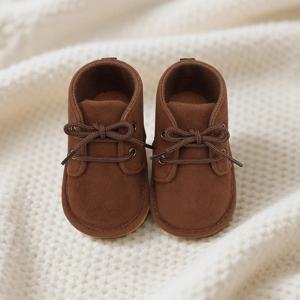 솔리드 컬러 아기 캐주얼 PU 스웨이드 가죽 부츠 가을 겨울 따뜻한 레이스업 남아 여아 첫걸음마 고무 부드러운 미끄럼 방지 밑창