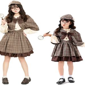 2025년 신상 할로윈 코스프레 셜록 홈즈 탐정 부모-자녀 세트 파티 무대 공연 여성 의상 전통 중국 오페라