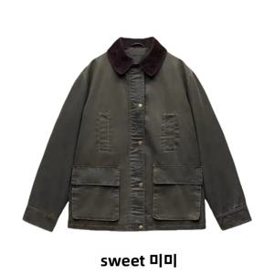 루즈핏 왁스 가죽 코듀로이 재킷 폴로 칼라 가을 겨울 신상 여성 숏 아우터 캐주얼 만능 코트