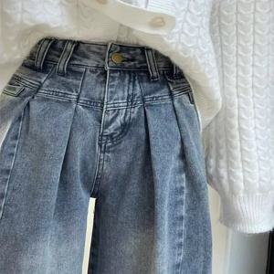 플러스 사이즈 여성용 빈티지 하이 웨이스트 와이드 레그 청바지 스트레이트 컷 루즈 슬리밍 디자인 봄 가을 캐주얼 롱 바지