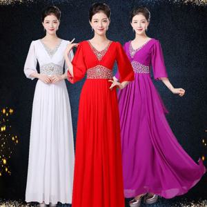 우아한 롱 이브닝 가운 공연 의상 여성 합창단 무대 공연 기품있는 여성 플러스 사이즈 드레스