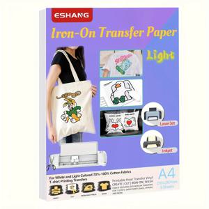 A4 사이즈 열전사 용지 라이트 패브릭용 5장 인쇄 가능한 열전사 비닐 잉크젯 및 레이저젯 프린터 및 드로잉용