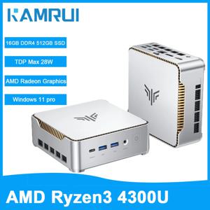 KAMRU 미니 PC AMD Ryzen3 4300U 16GB DDR4 512GB M.2 SSD 최대 3.7GHz 윈도우 11 PRO WIFI2.4G+5G 마이크로 데스크탑 컴퓨터 (사무용)