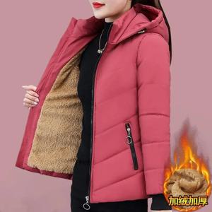 여성용 짧은 겨울 양털 다운 코튼 재킷 2025 신상 플러스 벨벳 따뜻한 코튼 코트 한국 스타일 루즈 후드 파카 아우터웨어