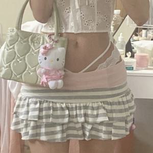 2025 여름 INS 스타일 달콤하고 귀여운 스트라이프 프린트 여름 케이크 스커트 새로운 반길이 스커트