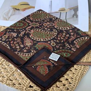 레트로 페이즐리 올드머니 스타일 30% 실크 70% 울 양면 스카프 숄 넥워머 작은 사각 타월 다용도 겨울 액세서리