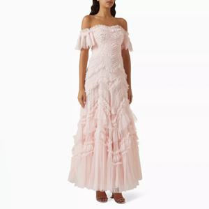 핑크 오프숄더 튤 플리츠 A라인 이브닝 드레스 여성용 2026 발목 기장 웨딩 파티 드레스 맞춤 제작