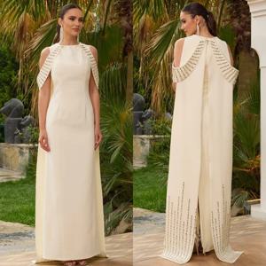 맞춤형 고품질 클래식 저지 라인스톤 플리츠 스트레이트 스쿱넥 롱 드레스 맞춤형 행사 드레스 포멀 패션