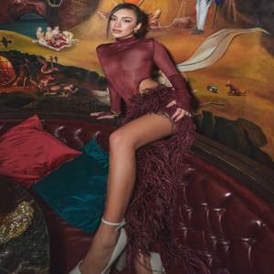 Nibber Slim, 2 조각 세트 여성 터틀넥 풀 슬리브 바디 수트 + 모피 패치 워크 하이 스플릿 스커트 섹시한 메쉬 의상