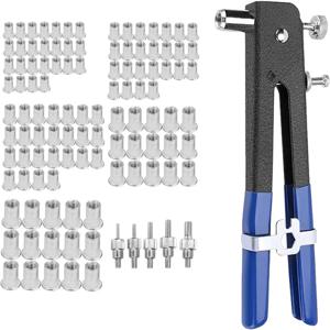 110개 리벳 너트 공구 세트, 콘크리트 벽용 네일건, M3 M4 M5 M6 M8 미터법 맨드렐 헤비 듀티 리벳너트 블라인드 리벳팅 도구