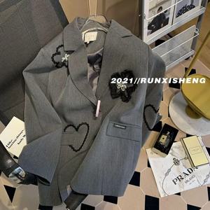 캐주얼 루즈핏 여성 수트 자켓 자수 3D 플라워 디자인 가을 겨울 신상 편안한 핏 비즈니스 캐주얼 코트