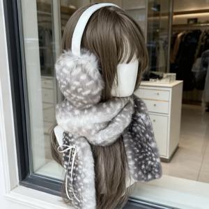 겨울 크리스마스 엘크 플러시 귀마개 일본식 패딩 따뜻한 스카프 달콤한 카와이 뿔 머리띠 코스프레 귀여운 새해 액세서리