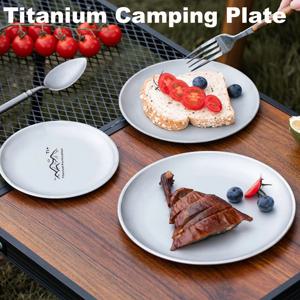 티타늄 캠핑 플레이트 가벼운 캠핑 플레이트 바베큐용 가정용 식기 라운드 프로스트 피크닉 기어 재사용 가능한 식기