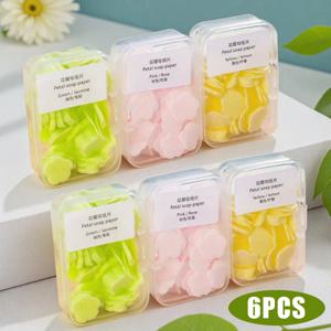 6개입 작은 꽃잎 모양 비누 타블렛 여행용 일회용 비누 타블렛, 상자 포장 비누 종이, 장미 고추 레몬 비누