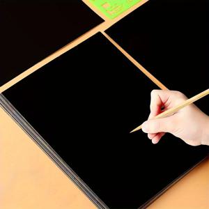 50개 스크래치 페이퍼 어린이용 레인보우 매직 스크래치 오프 페이퍼 시트 아트 공예 키트 블랙 노트 페이퍼 드로잉 패드