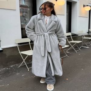 토시 럭셔리 엘레강트 여성용 인조 모피 오버코트 레이스업 루즈 출퇴근용 가디건 패치워크 긴 소매 코트 여성용 인조 모피 2026