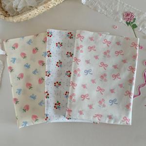 140x50cm 40수 면 INS 딸기 프린트 꽃무늬 원단 DIY 헤어 타이, 애완동물 의류, 아동복 및 잠옷용