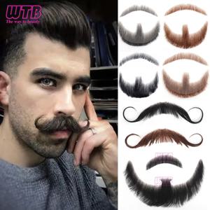 합성 가짜 수염 현실적인 콧수염 검은색 염소수염 코스튬 얼굴 털 투명 레이스 가짜 수염 할로윈 코스프레 파티용