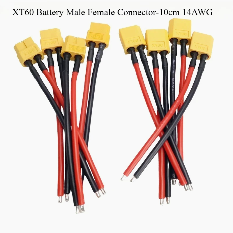 4개 XT60 배터리 남성 여성 커넥터 플러그 - 10cm 14AWG 실리콘 와이어 케이블 (RC 비행기 리포 배터리 ESC FPV 드론 확장용)