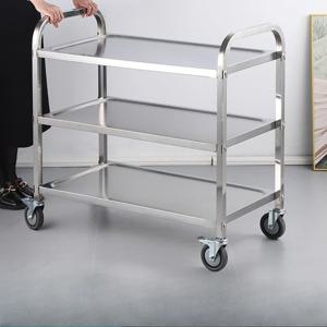 AOLIVIYA 두꺼운 스테인리스 스틸 음식 배달 카트 레스토랑 그릇 수거 카트 레스토랑 서빙 카트 상업용 삼단 카트