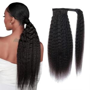 100g 킨키 스트레이트 인간의 머리카락 랩 어라운드 포니테일 레미 헤어 익스텐션 브라질 헤어 피스 여성용 천연 색상