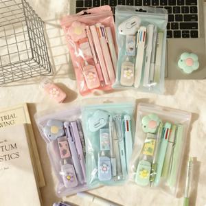 7개/세트 학생용 학용품 세트 볼펜 젤펜 지우개 수정펜 아트 나이프 포함 창의력 어린이 보상 선물 세트