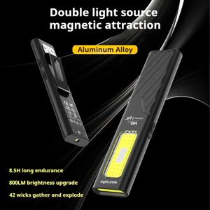 워스타 듀얼 라이트 소스 WT8 휴대용 퍼플 라이트 플래시라이트, 800 루멘 강력한 라이트 휴대용 작업등, 뒷면 클립에 자석 부착, 하단에 레드 레이저, 듀얼 히트 알람
