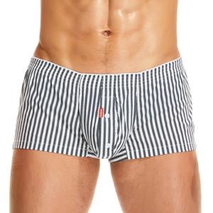 SEOBEAN 남성용 통기성 스트라이프 복서 팬츠 U-콘벡스 포치 버튼 디테일 편안한 라운지웨어 파자마 언더웨어 일상 착용용