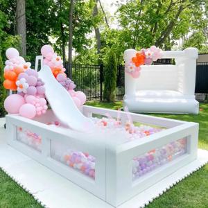 팽창식 미니 화이트 캐슬 소프트 플레이 베이비 토이 플라스틱 볼 풀 야외 놀이터 캐슬 점핑 슬라이드 파티