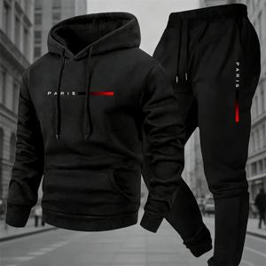 남성용 스포츠웨어 세트, 프린트 레터링, 후드 스웨트셔츠와 긴 바지, 봄, 가을, 겨울용 따뜻한 수트, 2025