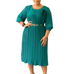 여성용 S-3XL 플러스 사이즈 아프리카 드레스, 우아한 3/4 소매 폴리에스터 하이웨이스트 플리츠 미디 드레스, 다시키 아프리카 의류