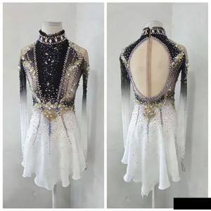 여아 아이스 스케이팅 스커트 드레스 스판덱스 고탄력 전문 경기용 스케이팅 의류 보온 클래식 라인스톤