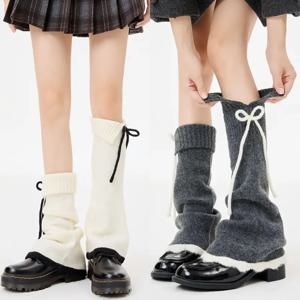 Y2K 니트 레그 스타킹 고딕 로리타 레이스업 오버 니 하이 삭스 로리타 레그 워머 액세서리 일본식 탄력 니삭스