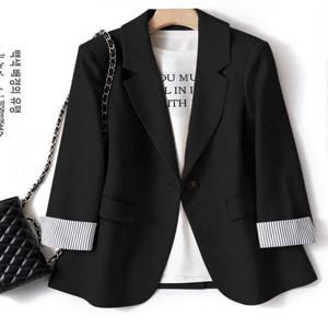 블랙 스몰 수트 재킷 여성용 봄 가을 2026 출퇴근 스타일 루즈핏 하이웨이스트 긴팔 가디건 코트