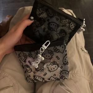 새로운 산리오 헬로 키티 메쉬 소재 보관 가방 휴대용 지퍼 동전 지갑 창의적인 이어폰 가방 귀여운 소녀 화장품 가방