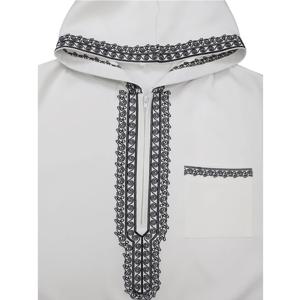 무슬림 남성용 토브 모로코 스타일 긴팔 자수 후드 디자인 이슬람 루즈핏 남성 로브 젤레바 전통 의상 파티용