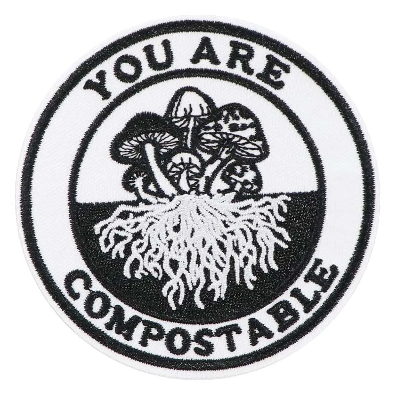 1개입 당신은 퇴비화 가능합니다 자수 패치 버섯 성장 자연 배지 DIY 선물 의류 모자 가방 재킷 트러커 모자용