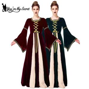 [당신은 나의 비밀] 빈티지 중세 드레스 할로윈 코스프레 의상 짙은 녹색 우아함 롱 드레스 성인 무대 쇼 의상