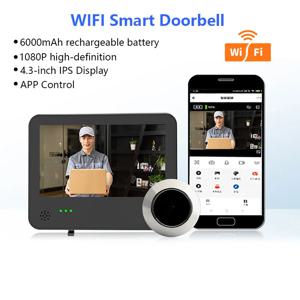 투야 스마트 캣아이 도어 보안 카메라 2MP 4.3인치 화면 1080P 비주얼 야간 투시 PIR 모션 감지 디지털 도어스코프