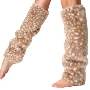 1 쌍 따뜻한 갈색 겨울 레그 워머 레그워머 스타킹 탄성 귀여운 사슴 프린트 겨울 레그 워머 여성용 십대 소녀 의상