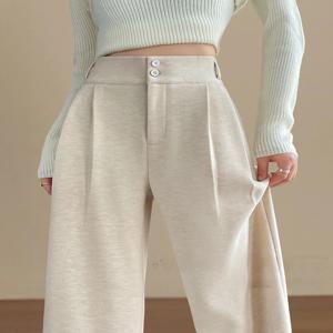 하이웨이스트 스트레이트 레그 울 트라우저 여성용 봄 가을 겨울 아세테이트 오프 화이트 수트 팬츠 네로우 캐주얼 와이드 레그 트라우저
