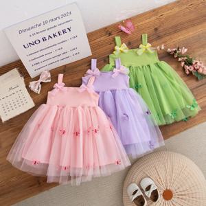 아기 소녀 드레스 여름 활 메쉬 서스펜더 소녀 드레스 귀여운 나비 인쇄 소녀 공주 드레스 아기 옷 소녀