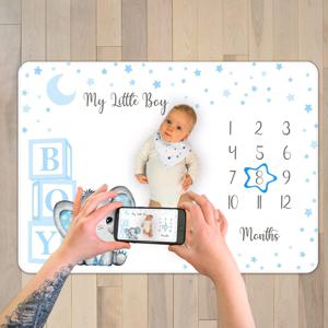 VIKAMA 별이 빛나는 코끼리 아기 성장 기록 담요 부드럽고 편안한 성장 기록 사진 배경 보육원 장식