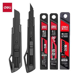델리 헤비듀티 유틸리티 나이프 샤프 블랙 SK5 탄소강 블레이드 9mm/18mm/자동 수납식 박스 커터 (골판지 상자용)