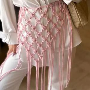 패션 보헤미안 네트 프린지 허리띠 장식 태슬 에스닉 디자인 허리 랩 손으로 짠 비키니 커버업 다용도 스타일링